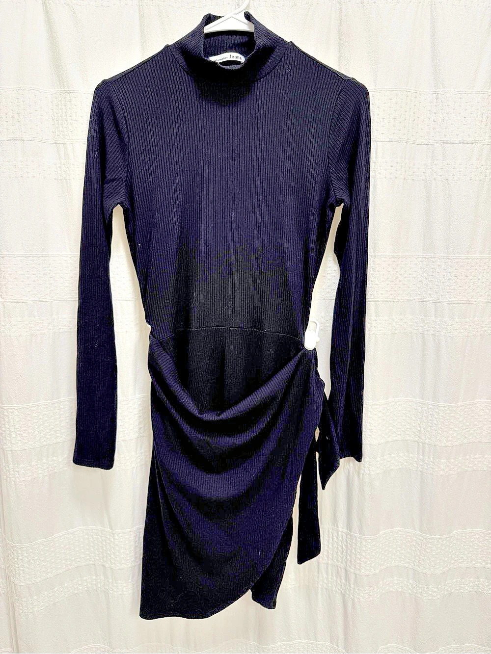 Reformation Julie Ribbed Turtleneck Wrap Dress Black Womens Medium Made in USA